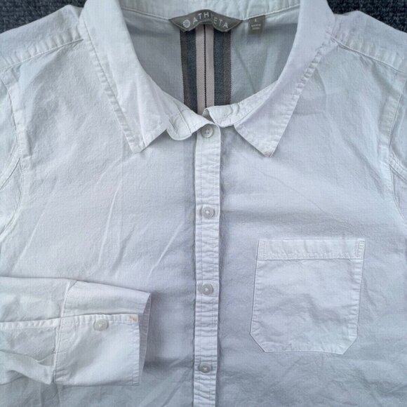 Athleta Women Large White Button Up Top Back Stripe Viscose Long Sleeve Large - Picture 1 of 11
